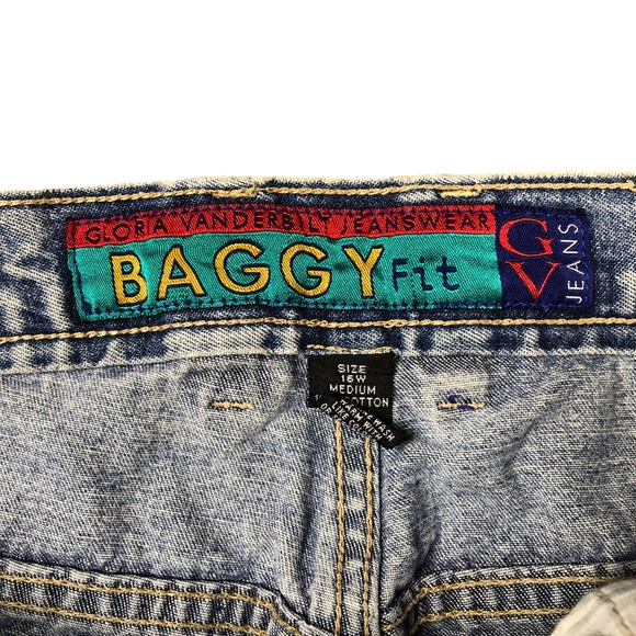 Gloria Vanderbilt Vintage 90s Baggy Mom Denim Blue Jeans Womens Medium 16W - Picture 3 of 6